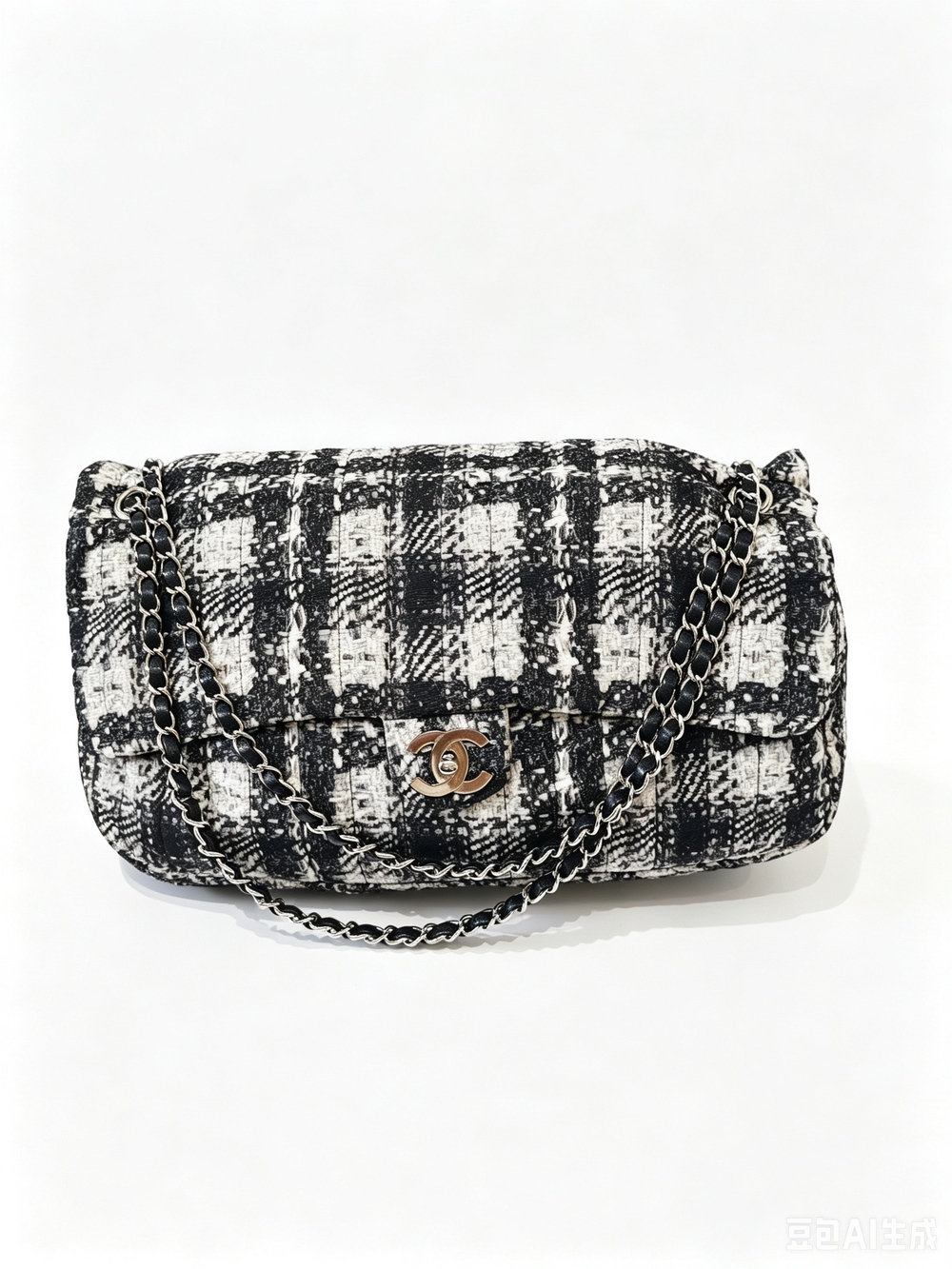 CHANEL Nylon Tweed Print Jumbo Flap